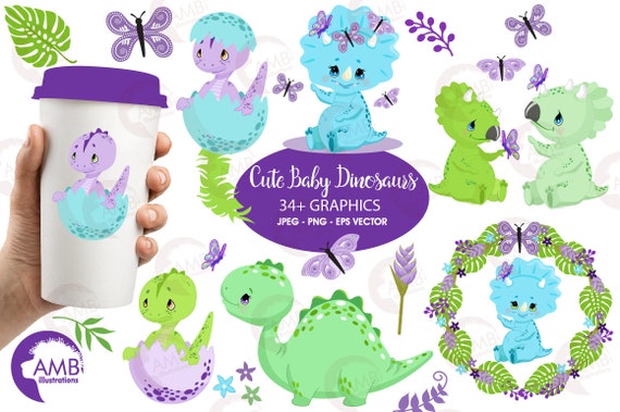 Dinosaur clipart, baby dinosaur, Baby dino clipart, nursery clipart, dinosaur for babies, digital clipart, Commercial Use, AMB-2418 Il_570xn