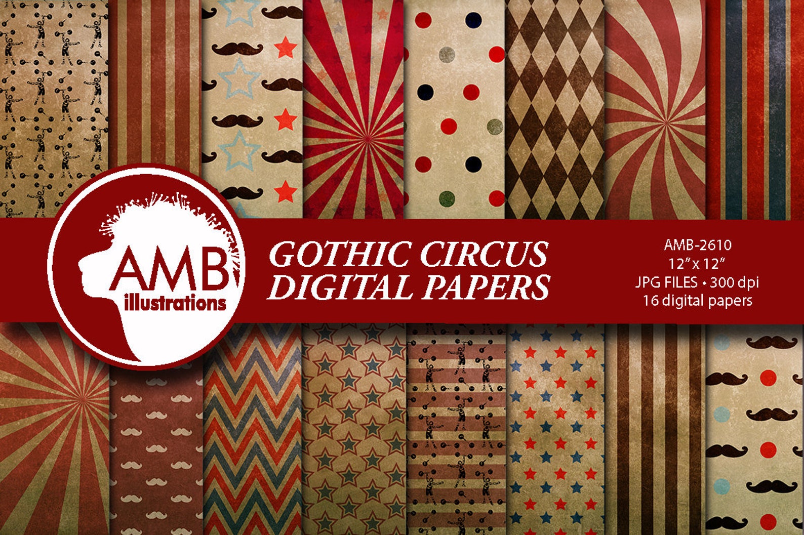 Circus Digital Papers Carnival Papers Gothic Circus Papers Etsy
