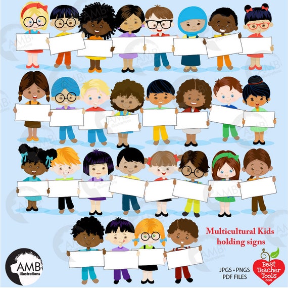 Multi-cultural students Clipart, Multi ethnic kids, dark skin tone kids, African american students Asian kids, Hispanic kids, AMB-2301 Il_570xn