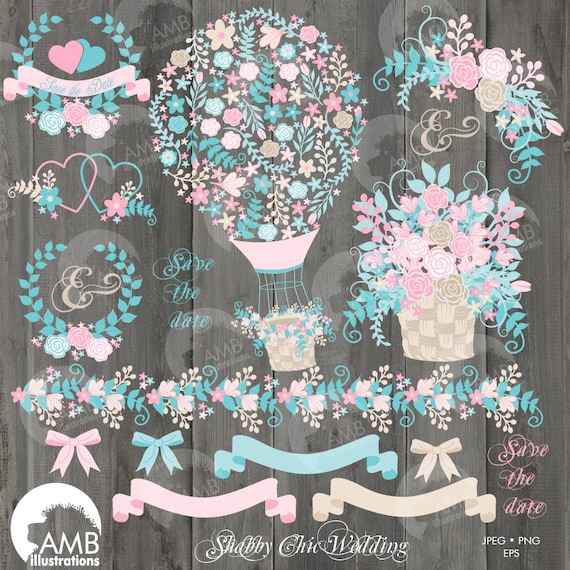 Wedding clipart, Bridal Shower clipart, Wedding embellishments, Save the date clipart, Hot Air Balloon, Floral clipart, AMB-1276 Il_570xn