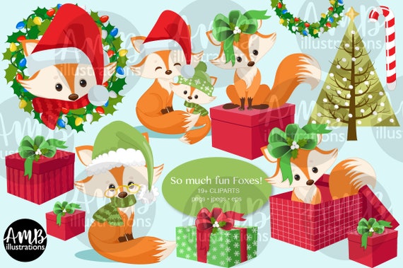 Fox clipart, Cute foxes clipart, Winter fox clipart, Christmas fox, commercial use, AMB-2809 Il_570xn