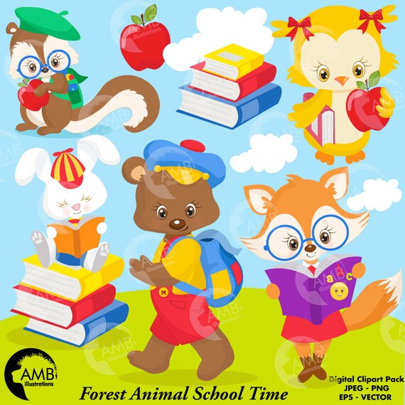 Forest Animal Clipart Back To School Clipart Bear Squirrel Etsy