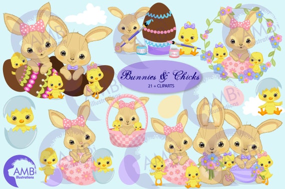 Bunnies and Chicks clipart, Easter bunnies clipart, Easter Chicks Clipart, Instant Download, Commercial Use, AMB-2729 Il_570xn