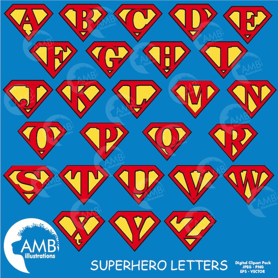 Superhero alphabet, superhero letters clipart, commercial use, digital clipart, instant download AMB-481 Il_570xn