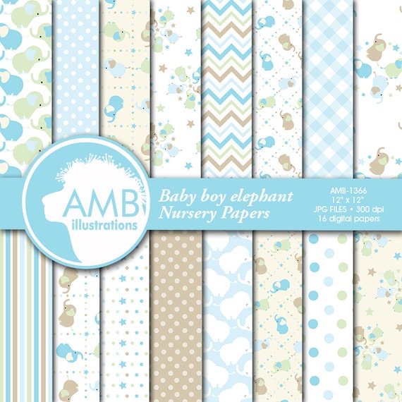 Nursery digital papers, Baby papers, Newborn papers, Nursery Pastel papers, elephant papers, commercial use, AMB-1366 Il_570xn