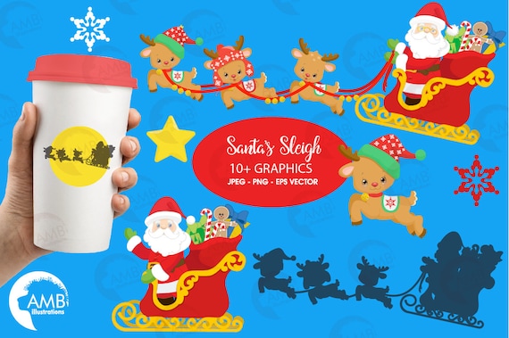 Christmas Clipart Reindeer Clipart Santa And Sleigh Clip Art Christmas Ornament Clipart Commercial Use Amb 2294