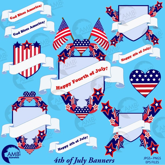 Fourth of July clipart, Banners, embellishments, independence day clipart, 4th of july clipart, american, commercial use, AMB-924 Il_570xn
