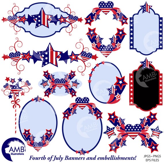 Fourth Of July Clipart Banners Embellishments Independence Day