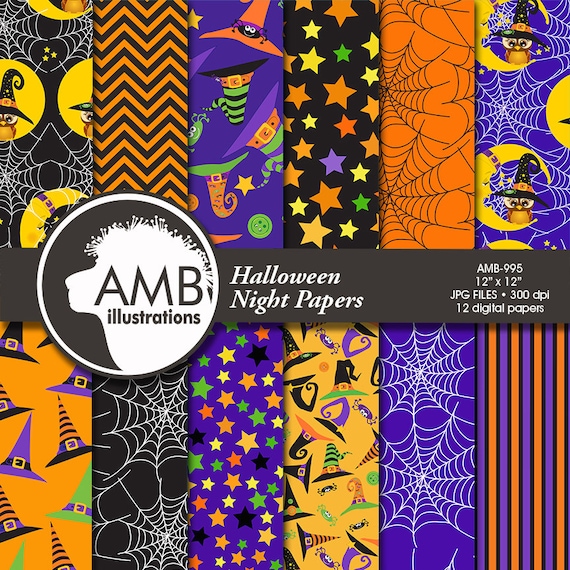Halloween Digital paper. Halloween papers, Halloween backgrounds, Halloween pattern, Witches Hats Pattern, Commercial Use, AMB-995 Il_570xn