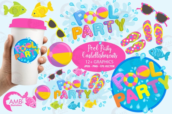 Download Pool Party Clipart Titles And Embellishments Pool Party Invitations Birthday Party Clipart Commercial Use Amb 902 By Ambillustrations Catch My Party