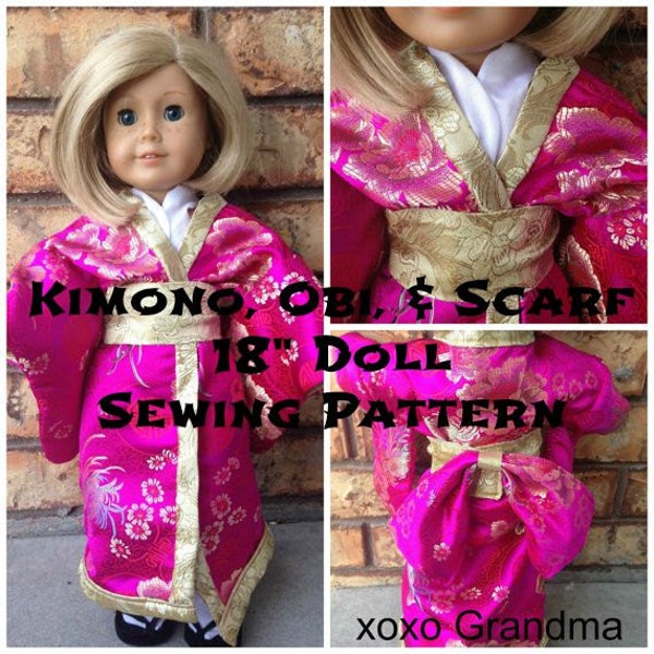 Kimono, Obi, and Scarf 18 Inch Doll Pattern - Intermediate Sewing Pattern