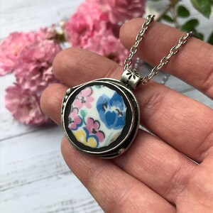 Mosaic Necklace, Pink and Blue Mosaic Pendant
