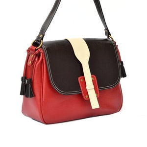 LEATHER MESSENGER Bag, Long Strap Leather Purse, Red Crossbody Leather Bag,Leather Handbag,Red Leather Messenger Bag image 3