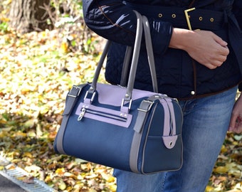 BLUE Leather Handbag, Leather Tote Bag, Leather Duffel, Woman Leather Bag, Leather Satchel Bag, Woman Leather Tote