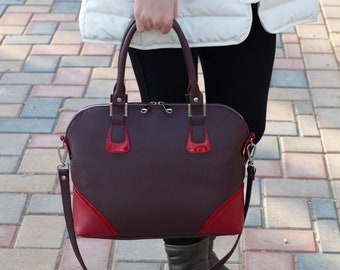 Large BURGUNDY LEATHER  BAG, Leather Tote Bag, Leather Shoulder Bag, Large Leather Bag, Woman Leather Tote, Laptop Leather Bag