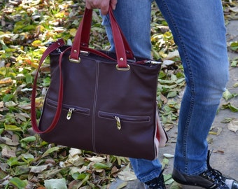 BURGUNDY Leather Tote Bag, Laptop Leather Tote, Leather Shoulder Bag, Leather Bag Women, Woman Leather Bag, Soft Leather Bag, Leather Bag