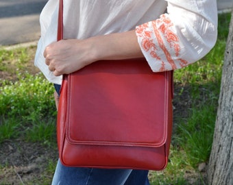 RED Leather Bag, Leather Messenger Bag, Leather Shoulder Bag, Woman Leather Bag, Red Leather Messenger