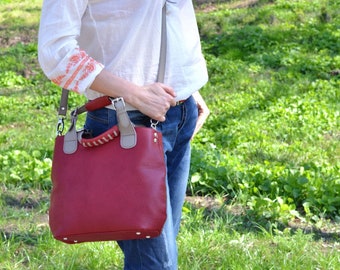 Medium RED LEATHER TOTE Bag, Red Leather Bag, Leather Shoulder Bag, Leather Tote, Woman Leather Bag, Woman Leather Tote, Handmade Totes