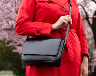 Black LEATHER BAG, Leather Messenger Bag, Leather Crossbody Bag, Leather Shoulder Bag, Woman Leather Bag, Black Leather Bag