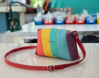 SMALL RAINBOW LEATHER Purse, Rainbow Shoulder Bag,Small Leather Purse, Rainbow Leather Purse, Leather Purse