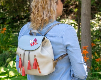 CREAM Leather Backpack, Woman Leather Backpack , Medium Leather Backpack, Laptop Leather Backpack, Leather Gift for Woman