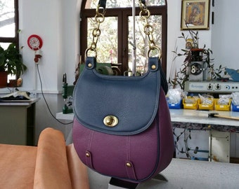 Medium Amethyst-Blue LEATHER BAG, Leather Shoulder Bag, Vintage Style Leather Bag, Leather Bag Women,Handmade Leather Bag,Medium Leather Bag