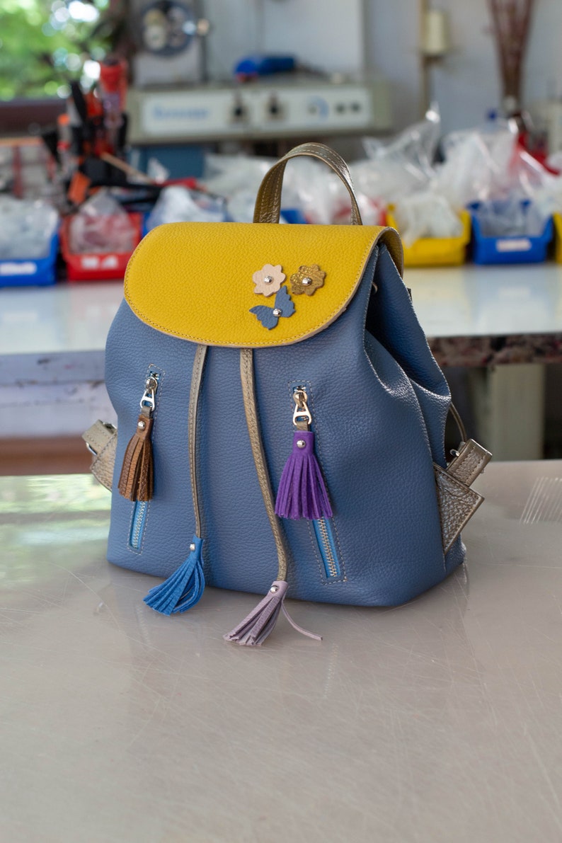 BLUE Leather Backpack, Woman Leather Backpack, Medium Leather Backpack,Leather Backpack,Leather Backpack for Woman,Travel Leather Backpack leather backpack	backpack purse	backpack bag	custom backpack	leather bag	custom order	leather tassel bag