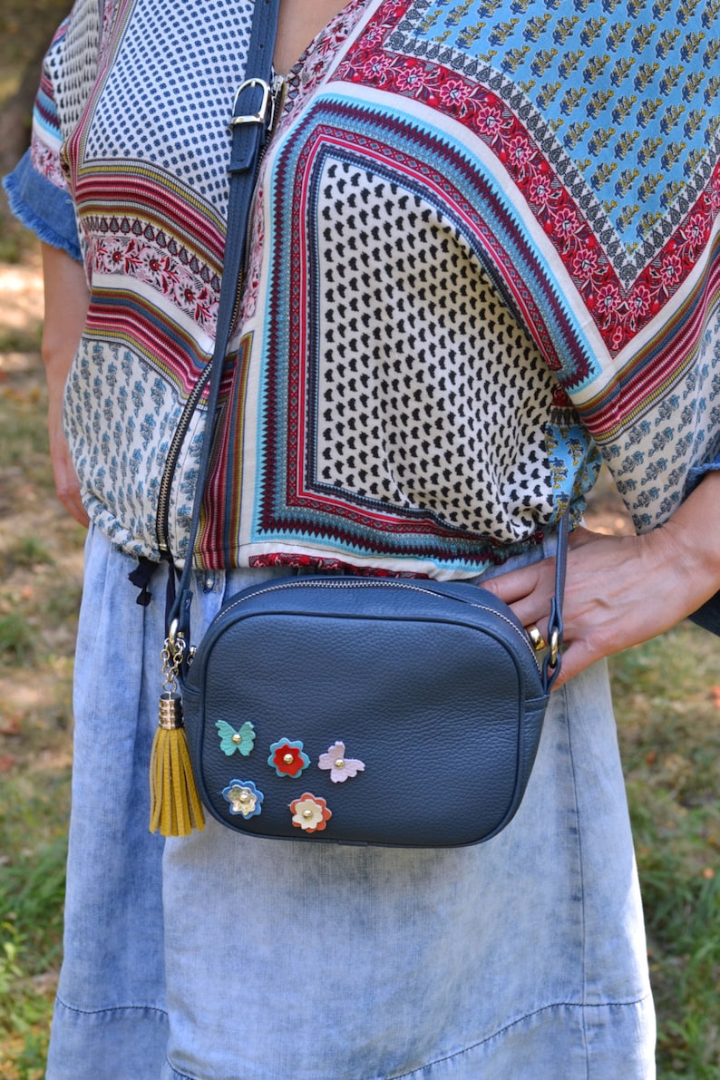 SMALL LEATHER BAG, Small Crossbody Bag, Small Leather Purse, Small Leather Pouch, Handmade Leather Bag, Blue Leather Crossbody image 1