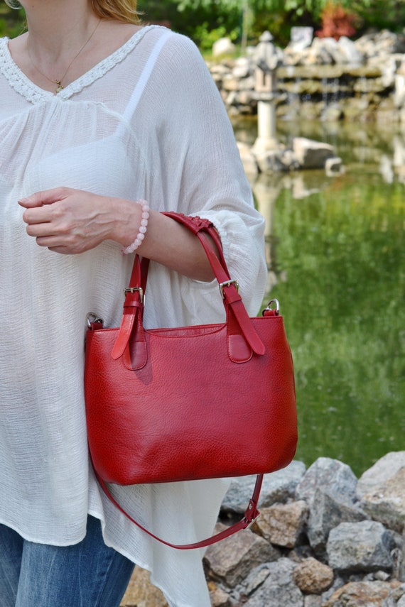 Small Red LEATHER TOTE BAG Leather Bag Leather Shoulder Bag 