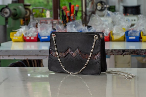 Small black bag cheap with silver chain