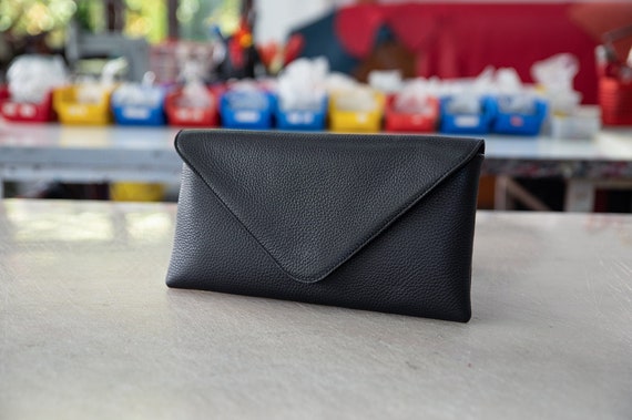 BLACK LEATHER CLUTCH Bag Leather Envelope Clutch Handmade
