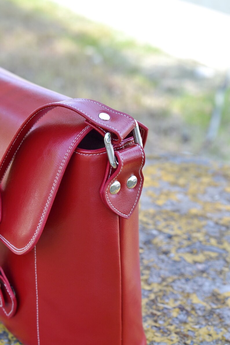 Red Leather Bag Leather Messenger Bag Leather Shoulder Bag Etsy