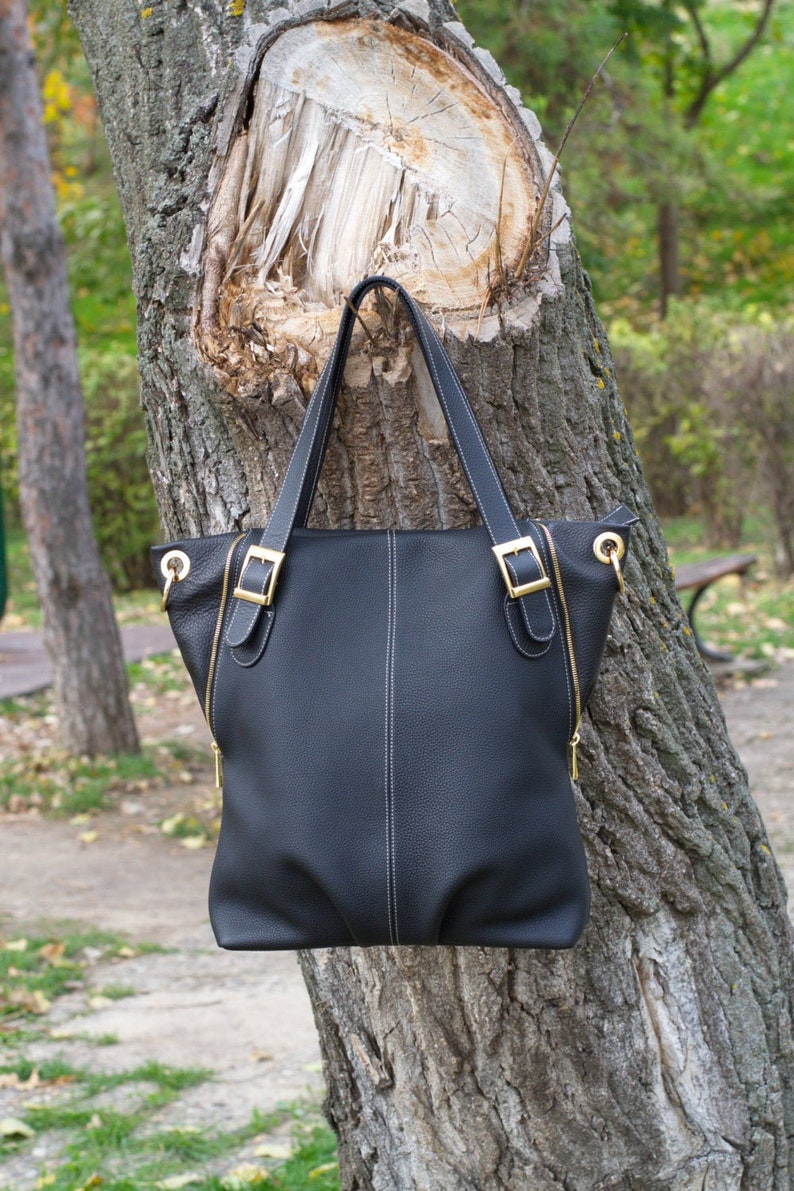 BLACK LEATHER HANDBAG Leather Tote Bag Soft Leather Bag Etsy