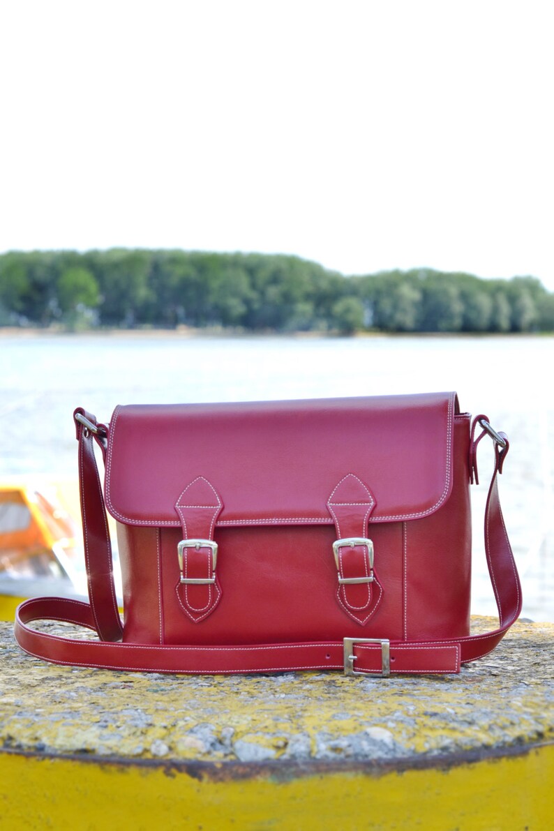Red Leather Bag Leather Messenger Bag Leather Shoulder Bag Etsy