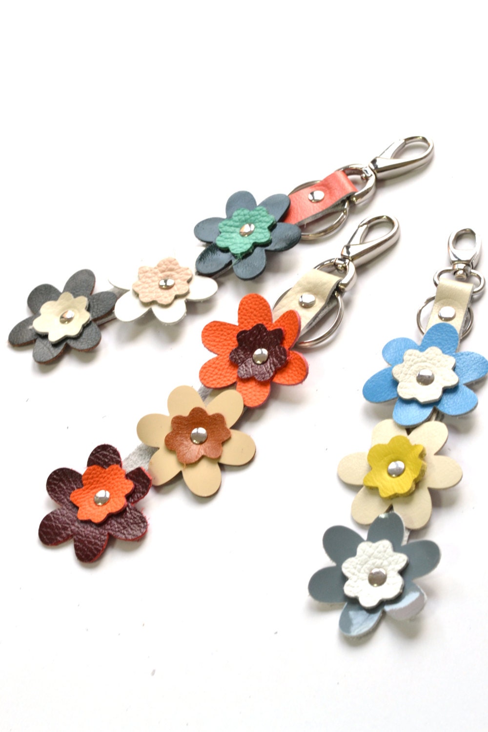HANDMADE LEATHER FLOWERS Keyring Leather Bag Charm Handbag Etsy