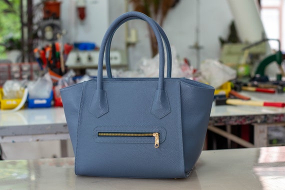 Blue Handbag Leather Bag Womanminimalist - Blue Leather Tote Handbag Blue Handbag Leather Bag Womanminimalist - Blue Leather Tote Handbag