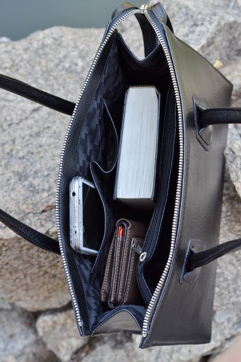 BLACK LEATHER HANDBAG Black Leather Bag Black Leather Tote Etsy