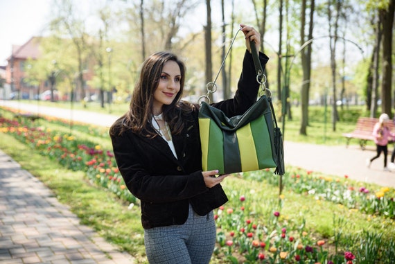 Green Leather Hobo Bag - Slouchy Leather Purse For Women