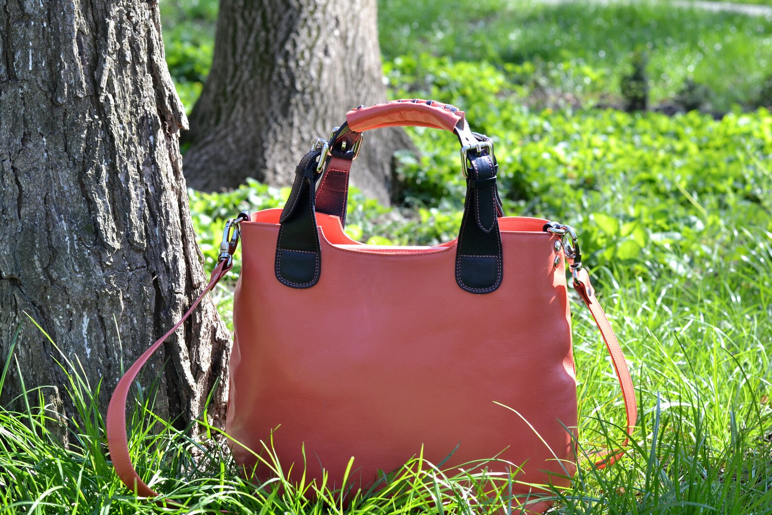 Medium BLACK LEATHER BAG Black Leather Tote Leather Handbag Etsy