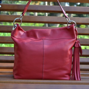 SOFT LEATHER HANDBAG Red Leather Shoulder Bag Red Leather | Etsy