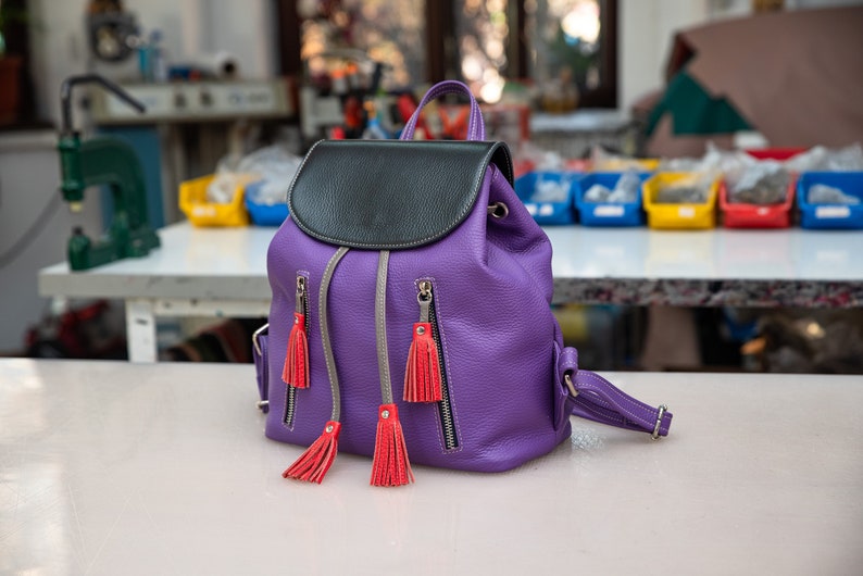PURPLE Leather Backpack, Woman Leather Backpack, Medium Leather Backpack,Leather Backpack,Leather Backpack for Woman,Travel Leather Backpack leather backpack	backpack purse	backpack bag	custom backpack	leather bag	custom order	leather tassel bag