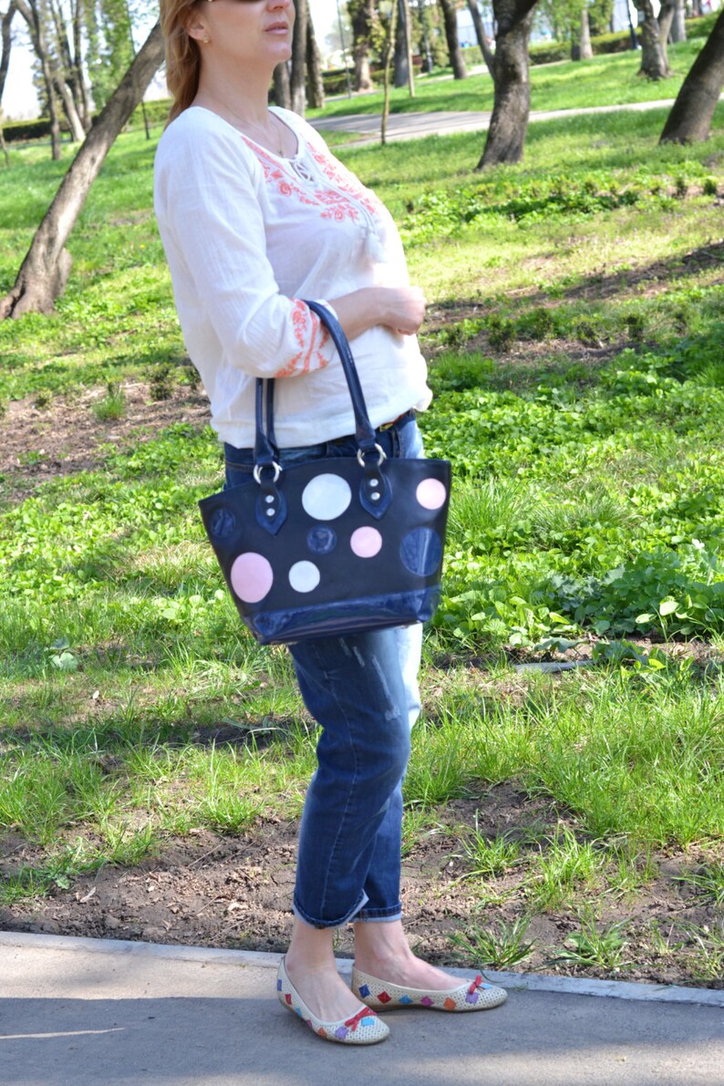 Blue Bucket leather bag Leather Shoulder Bag Blue Leather Bag LEATHER TOTE Bag Blue Leather Handbag