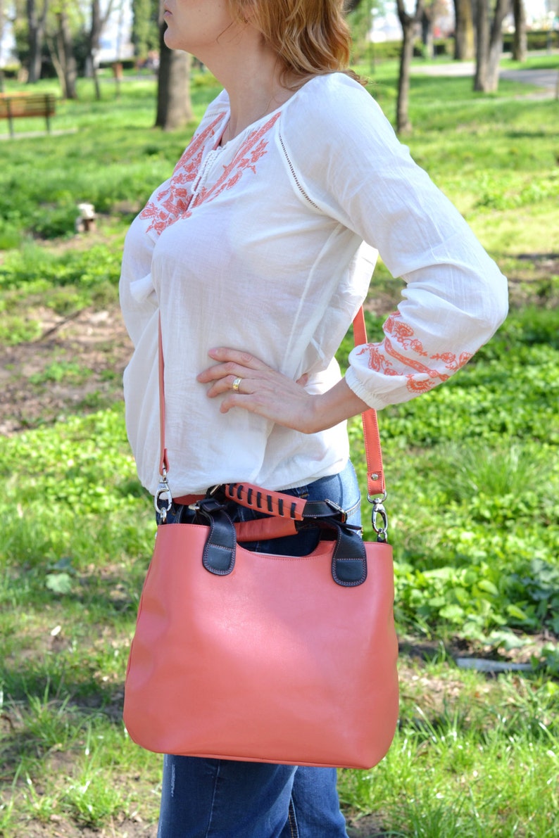 ORANGE LEATHER BAG Orange Leather Tote Leather Handbag Etsy