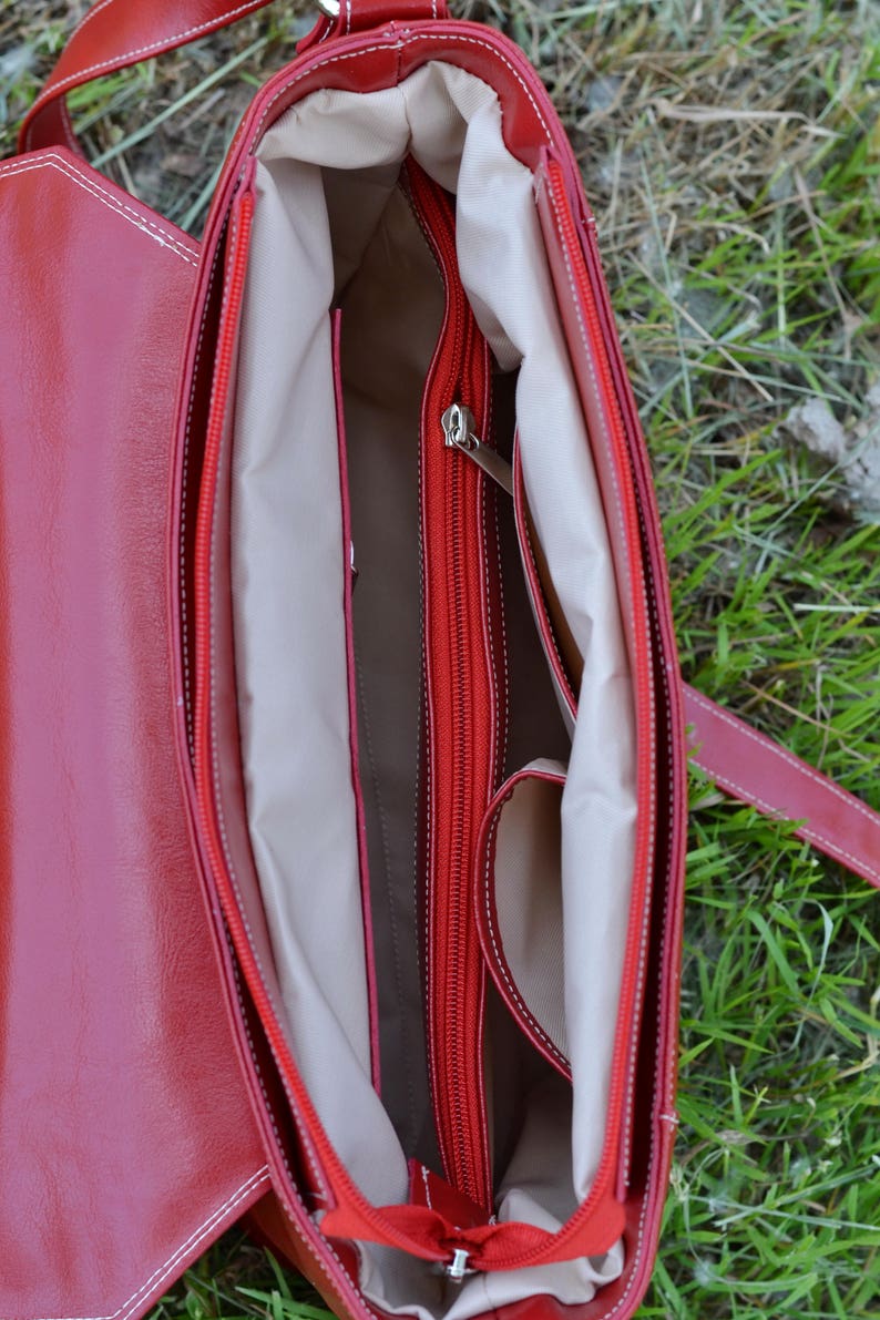 Red Leather Bag Leather Messenger Bag Leather Shoulder Bag Etsy