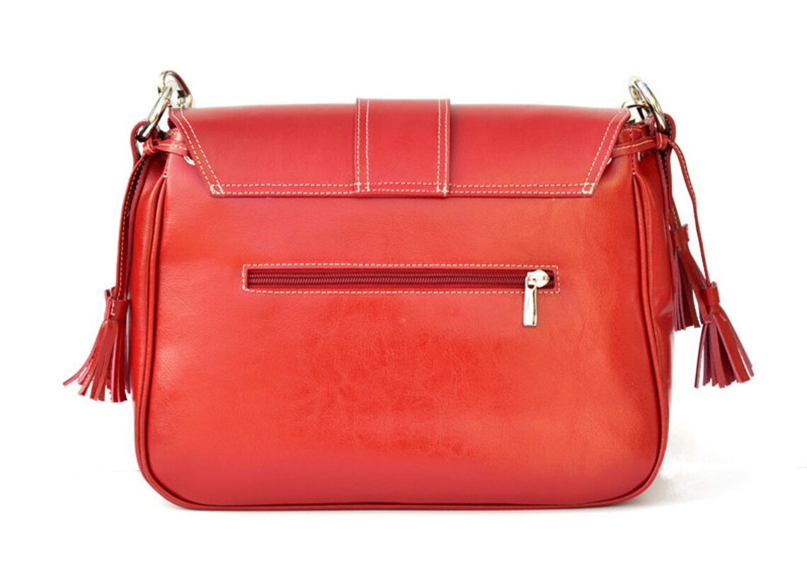 LEATHER MESSENGER BAG Red Leather Shoulder Bag Womens Etsy