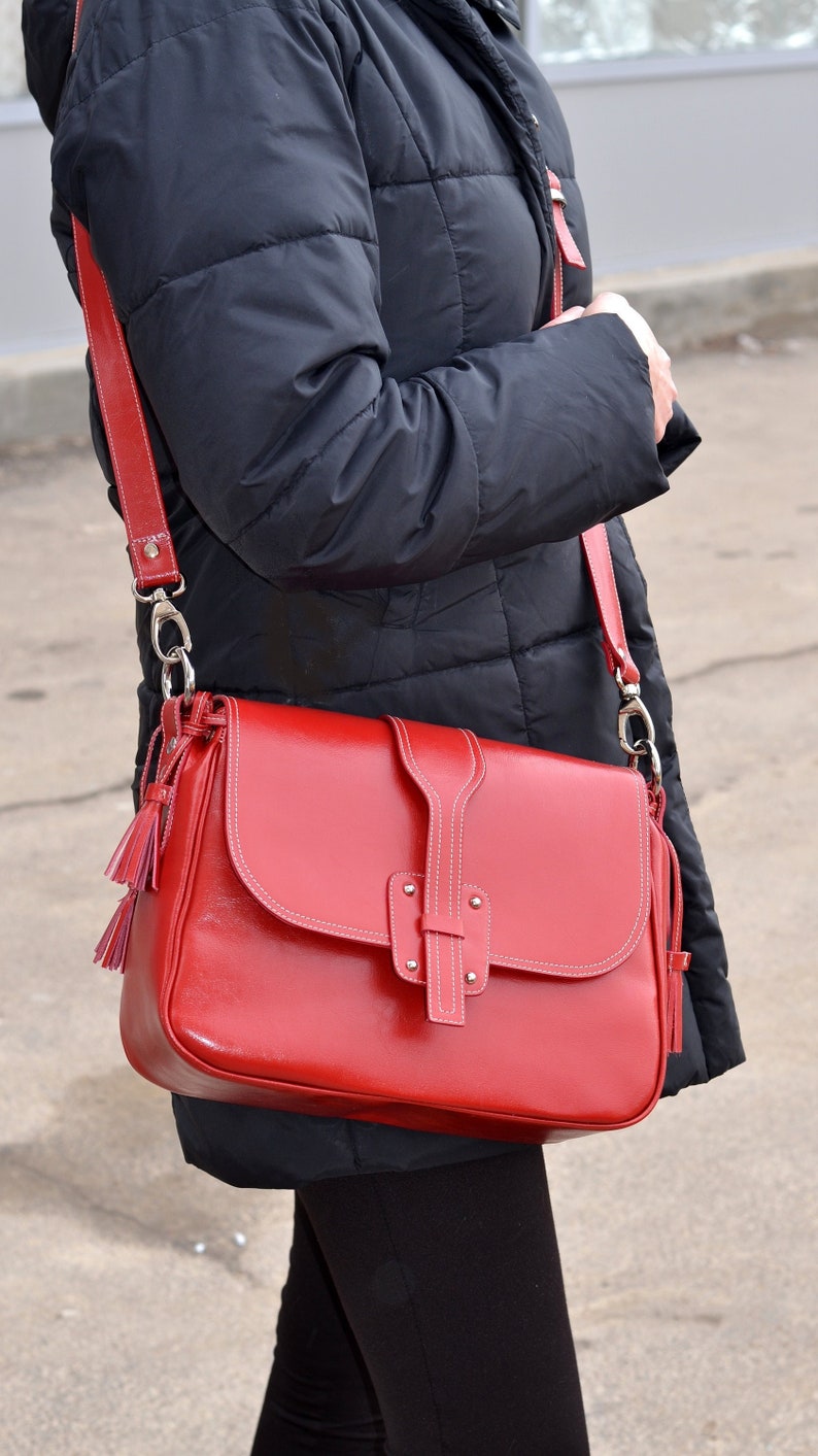 LEATHER MESSENGER Bag, Long Strap Leather Purse, Red Crossbody Leather Bag,Leather Handbag,Red Leather Messenger Bag Red
