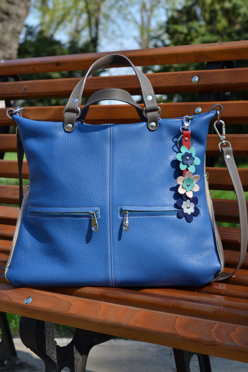 BLUE LEATHER HANDBAG Leather Purse Leather Shoulder Bag Etsy