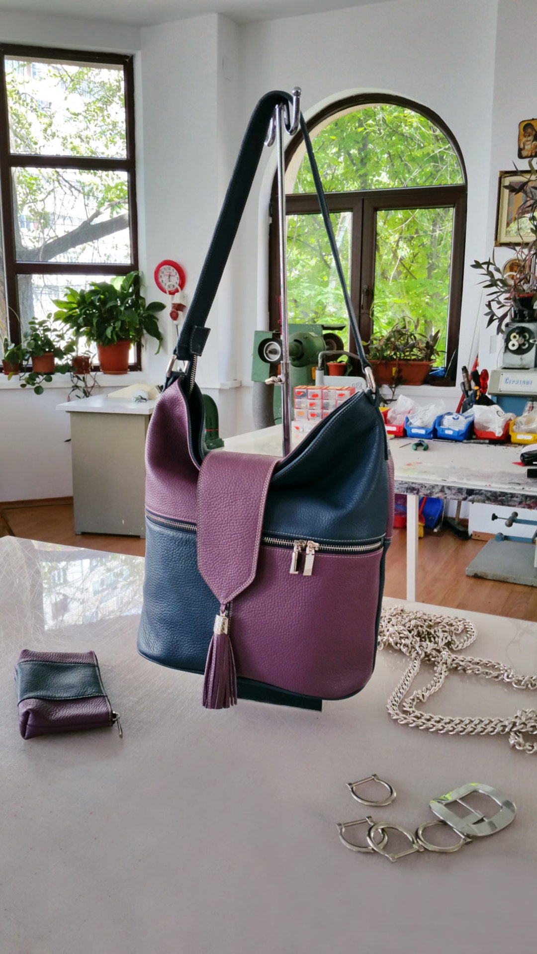 BLUE AMETHYST LEATHER Bag, Leather Shoulder Bag, Handmade Leather Bag ...