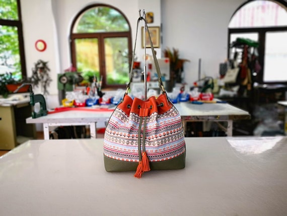 GREEN Leather Bucket Bag Leather Shoulder Bag Leather Drawstring Bag Woman Leather Bag Everyday Leather Bag Leather fabric Bucket Bag Etsy