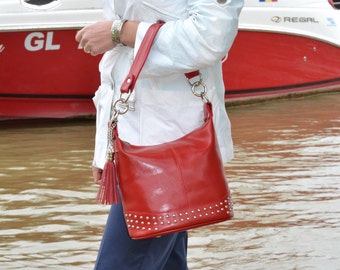 RED LEATHER Hobo Bag, Red Leather Handbag, Red Leather Shoulder Bag, Medium Size Red Leather Bag, Red Leather Purse, Women Leather Purse